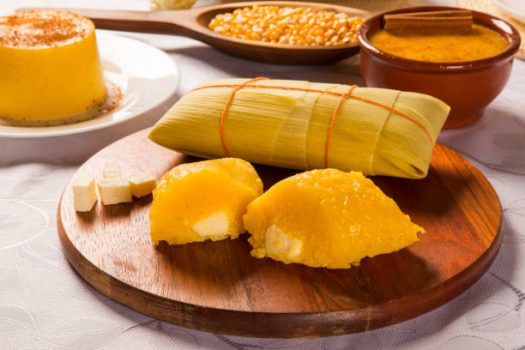 Pamonha and Curau cart sale - typical food of green corn - tasty and cheap - typical and popular street food